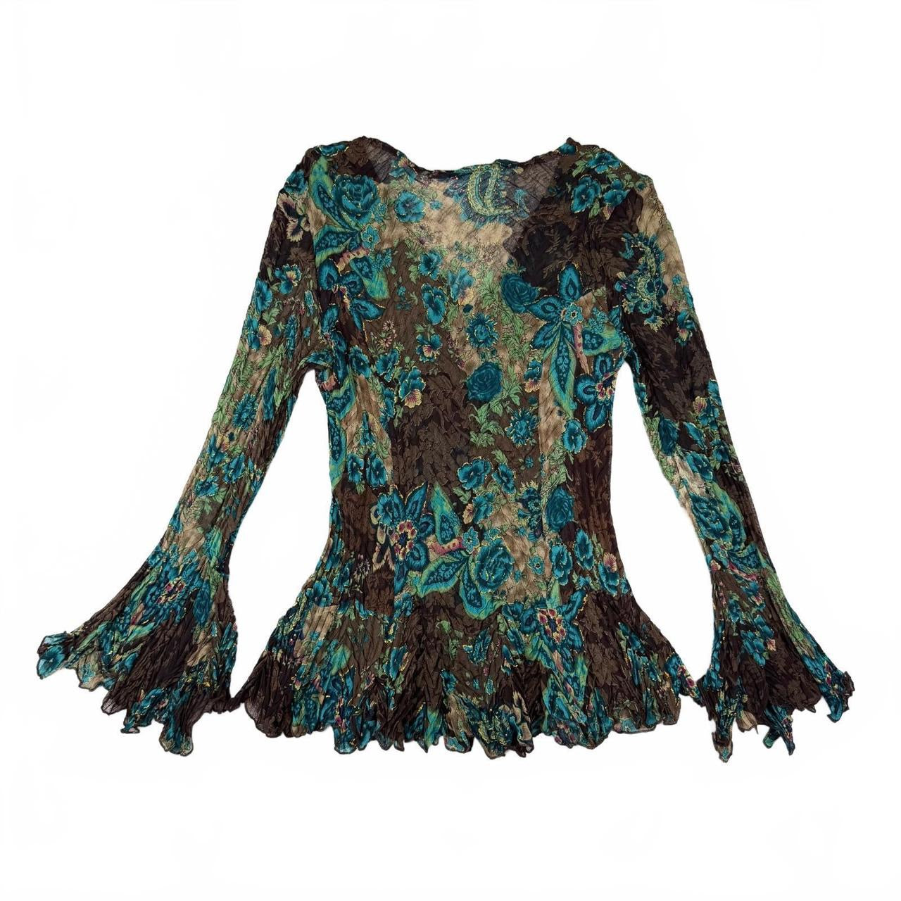 Alberto Makali Sequin Floral Bell Sleeve Top (m)