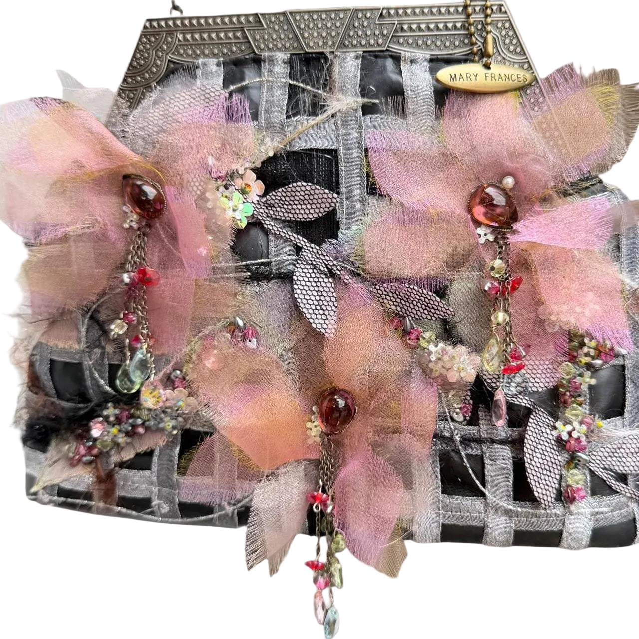 Mary Frances Beaded Shoulder Bag with Pink Flowers
