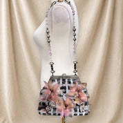 Mary Frances Beaded Shoulder Bag with Pink Flowers