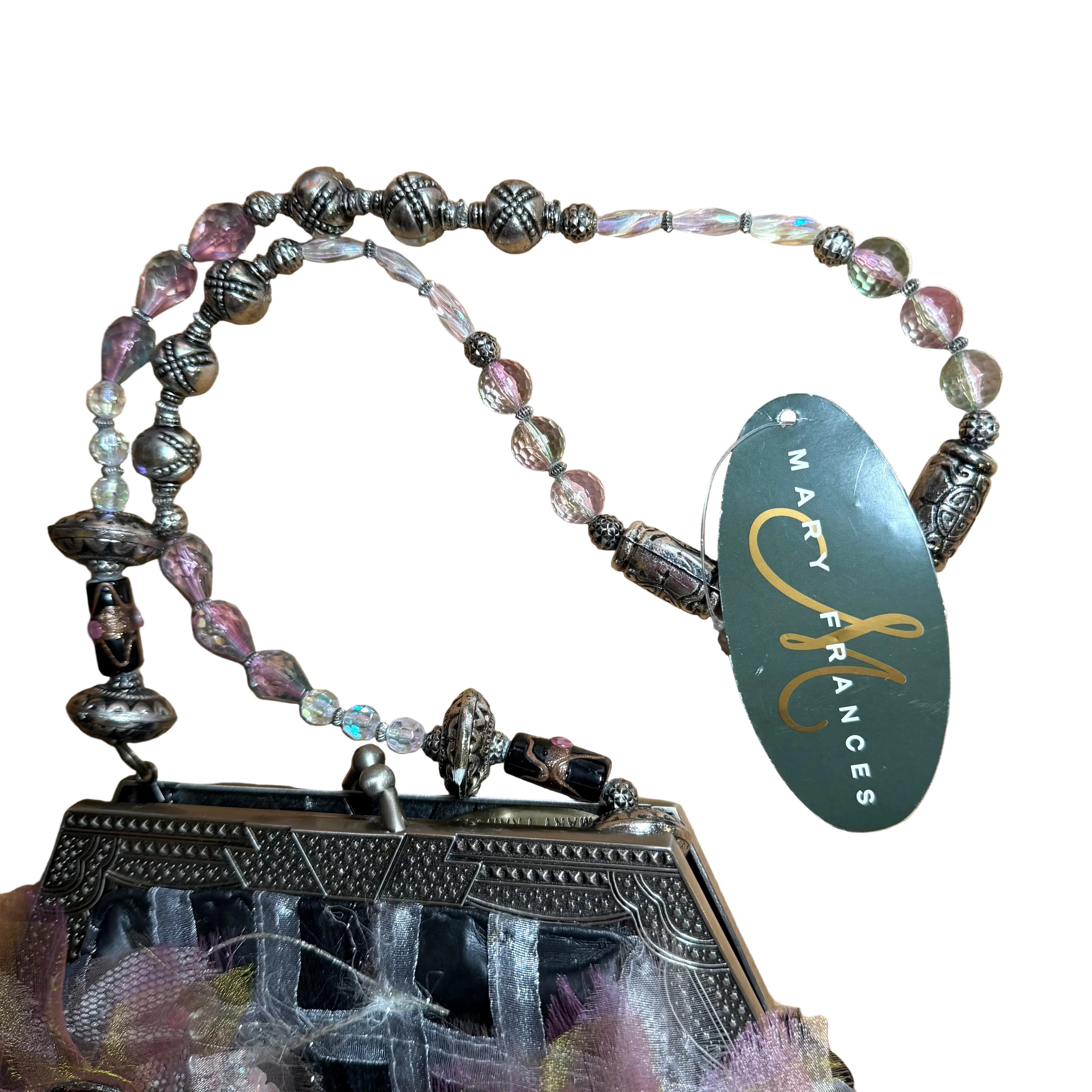 Mary Frances Beaded Shoulder Bag with Pink Flowers