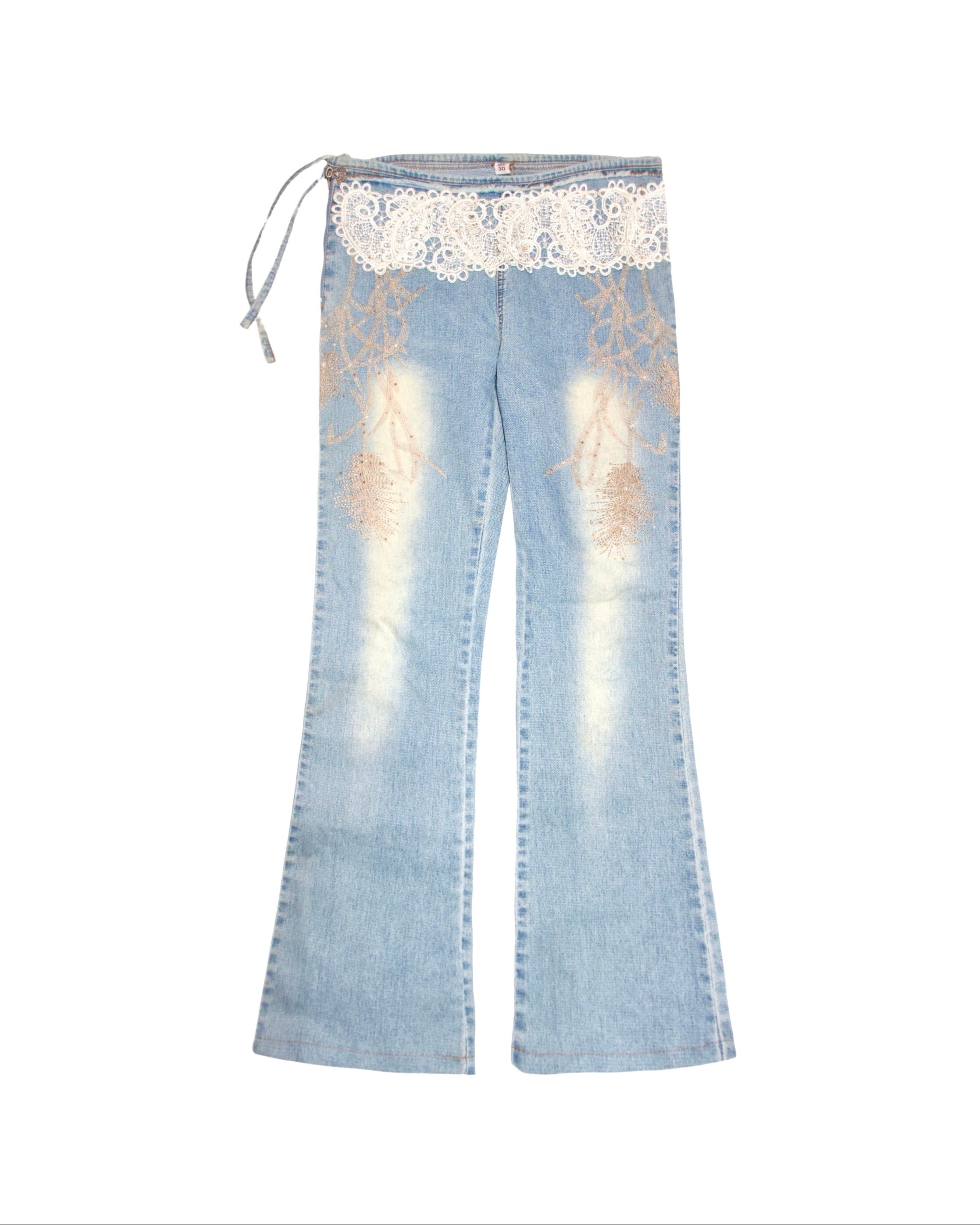 Crochet Beaded Denim Jeans (M)