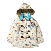 Angel Blue Snack AOP Fur-Trim Puffer Jacket (S)