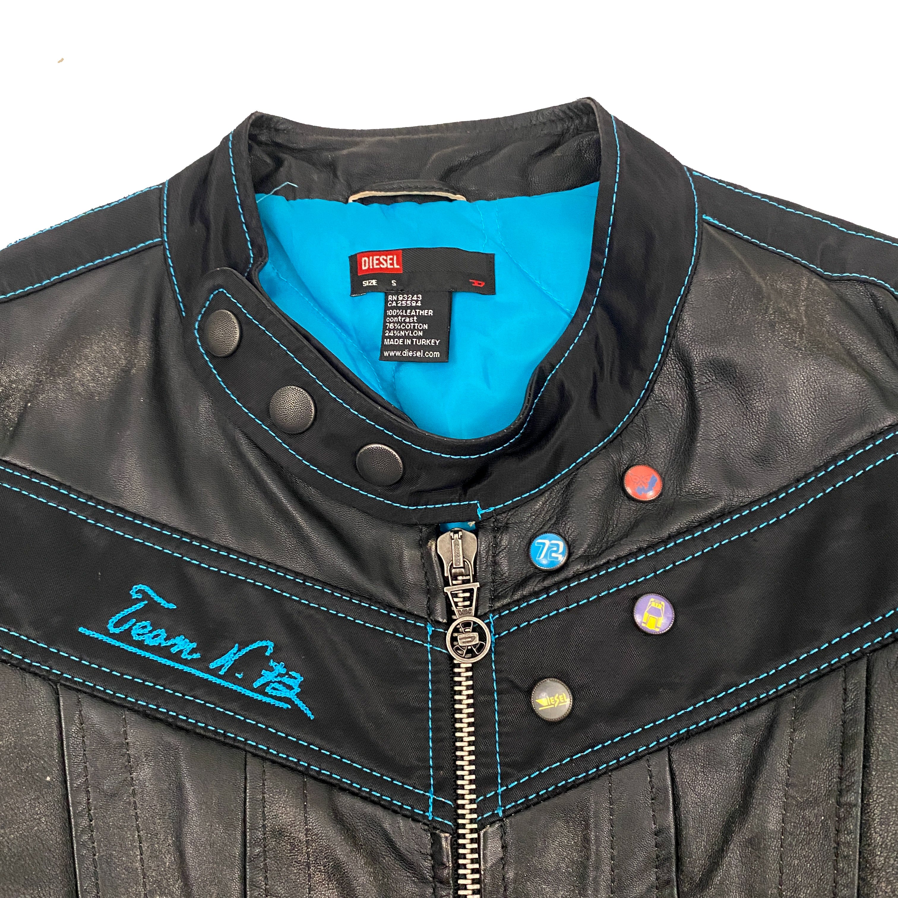 Diesel Vintage "Diabo Veloz" Distressed Black Leather Biker Jacket (S)