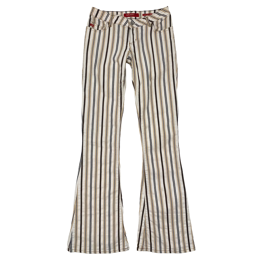 Miss Sixty 2000s Low Rise Brown + Tan Striped Flare Pants (XS/S)