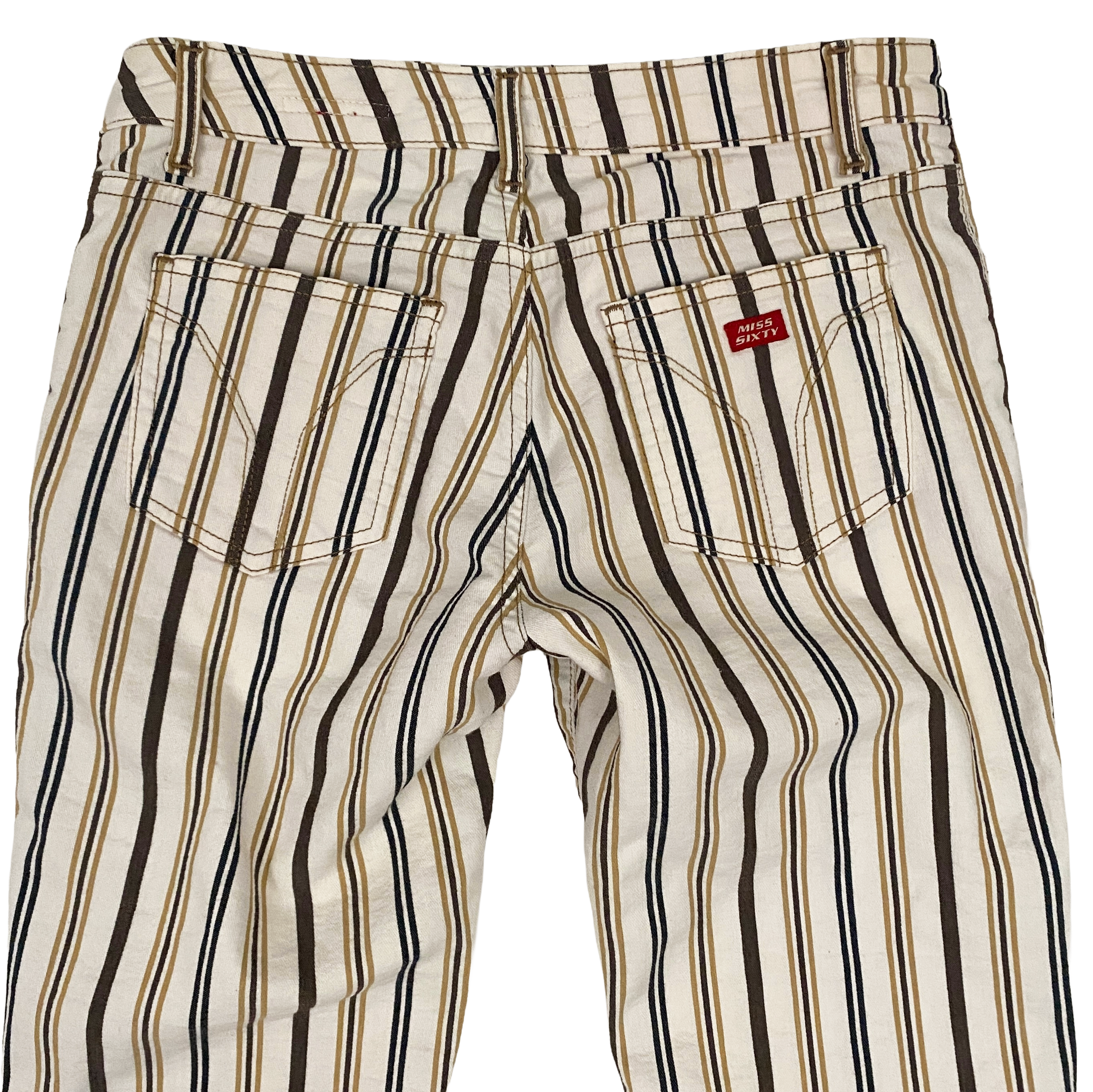 Miss Sixty 2000s Low Rise Brown + Tan Striped Flare Pants (XS/S)