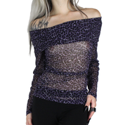 90s Purple Leopard Mesh Top (M/L)