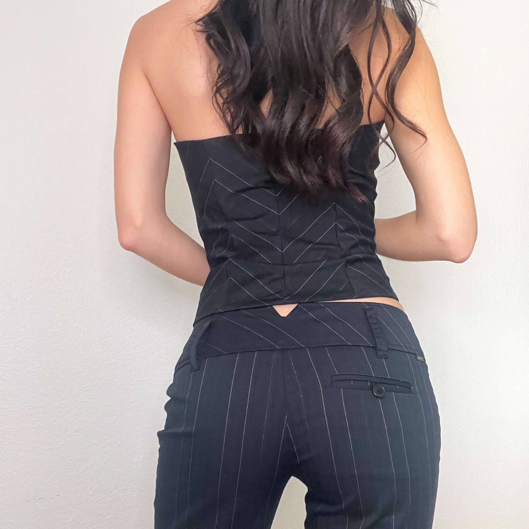 2-Piece Guess Pin Stripe Corset Trouser Set (S)