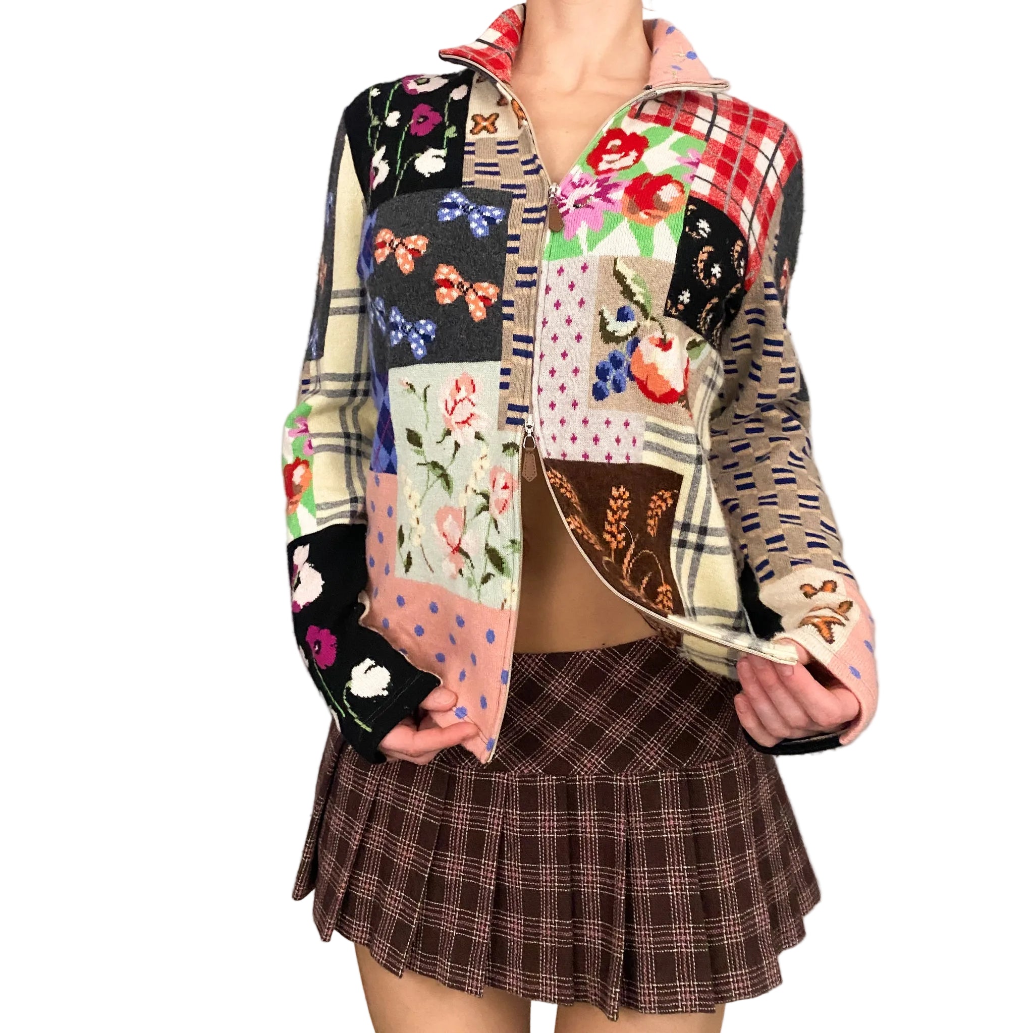 Italian Cashmere Patchwork Double Zip Sweater (L)