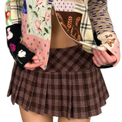 Forever 21 2000s Brown & Pink Plaid Wool Pleated Mini Skirt (S)