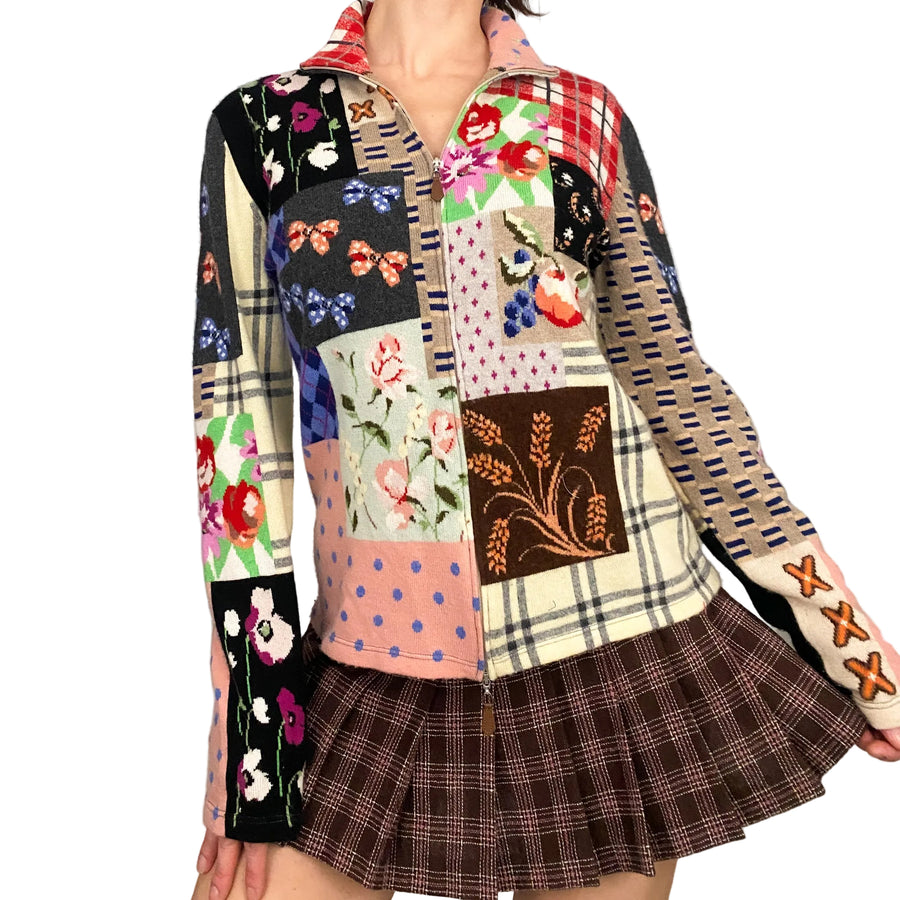Italian Cashmere Patchwork Double Zip Sweater (L)