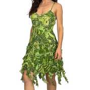 Sue Wong Lime Green Silk Embellished Floral Ruffle Fairy Dress (S/M)