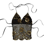 Vintage Beaded Backless Halter Top (XS-S)