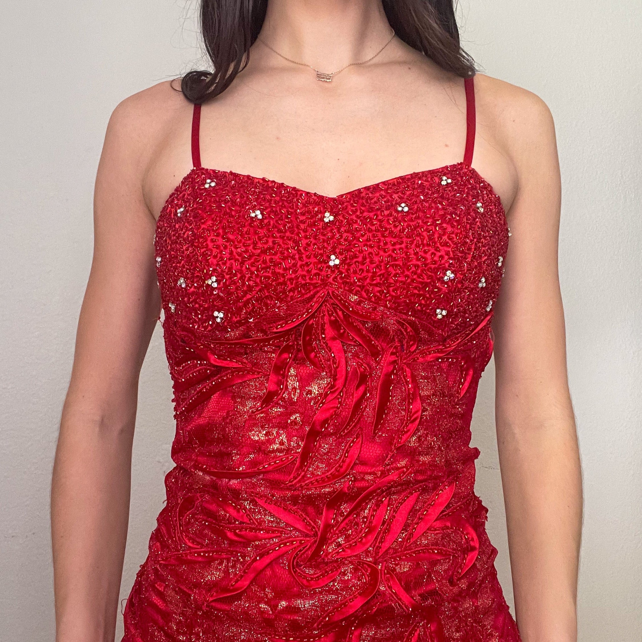 Vintage Red Beaded Formal Dress (M)