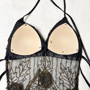 Vintage Beaded Backless Halter Top (XS-S)