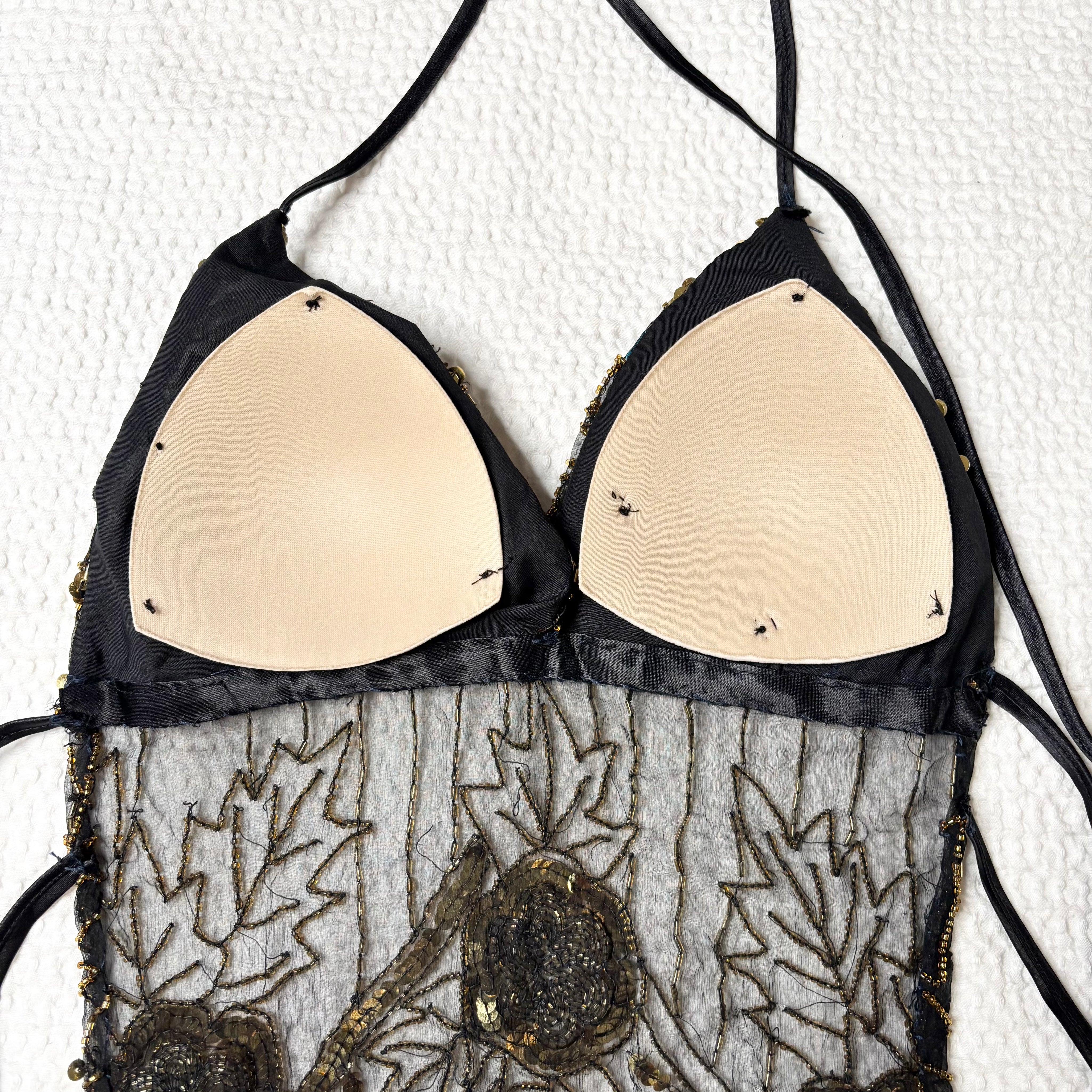 Vintage Beaded Backless Halter Top (XS-S)
