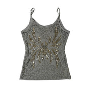 Beaded Butterfly Micro Mesh Tank Top (S)