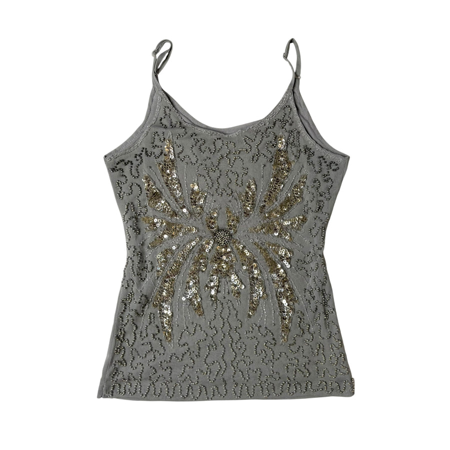 Beaded Butterfly Micro Mesh Tank Top (S)