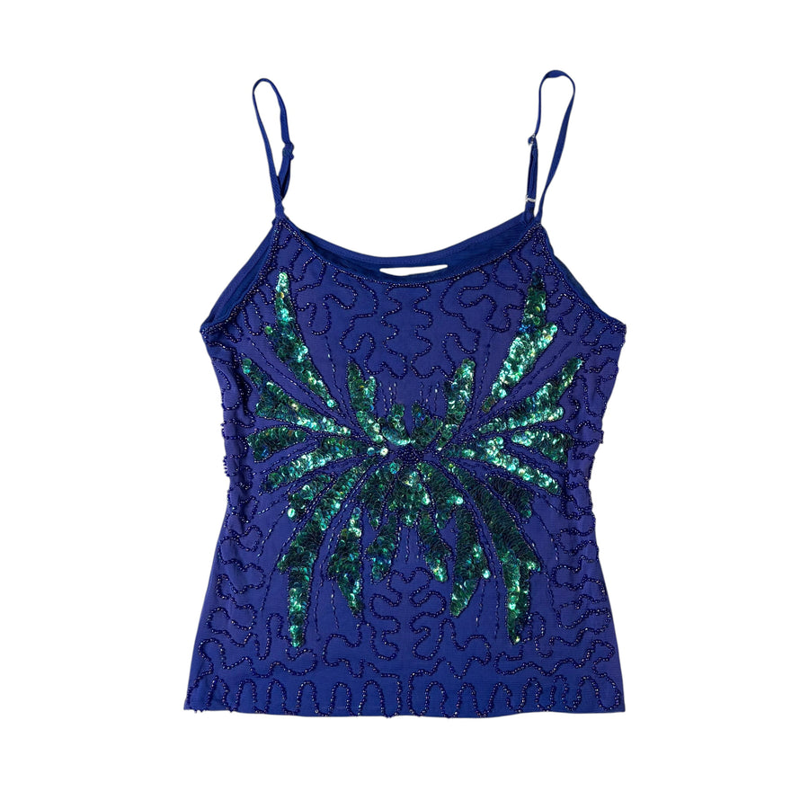 Beaded Butterfly Micro Mesh Tank Top (S)