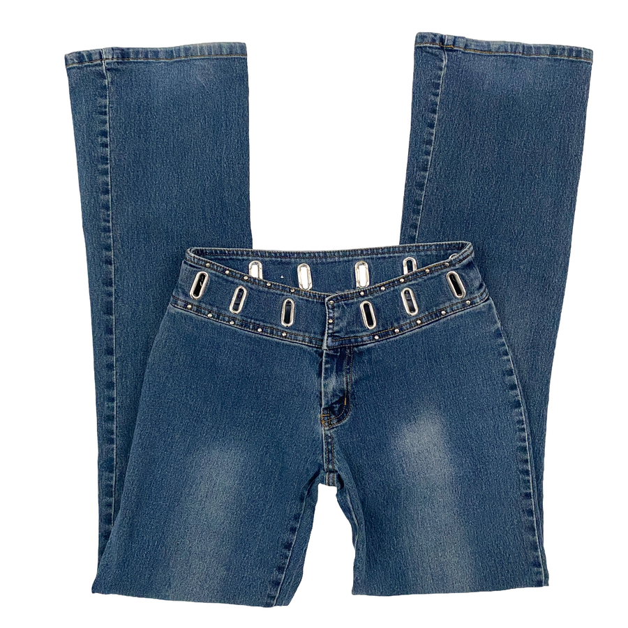 Max Studio 2000s Grommet Waistband Low Rise Flare Jeans (XS)