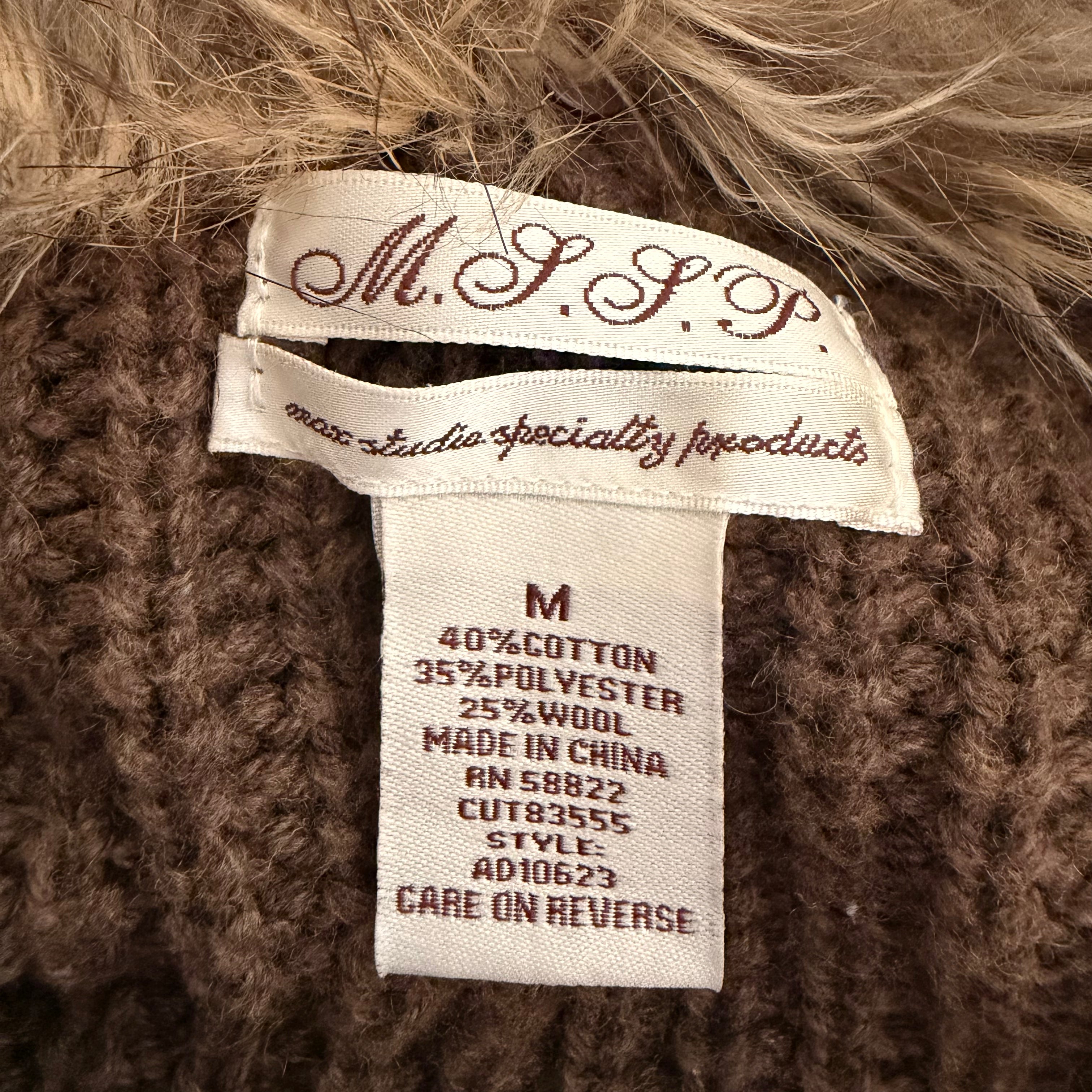 Chunky Knit Furry Collar Cardigan (M)