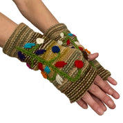 Embroidered Wool Fingerless Mitts