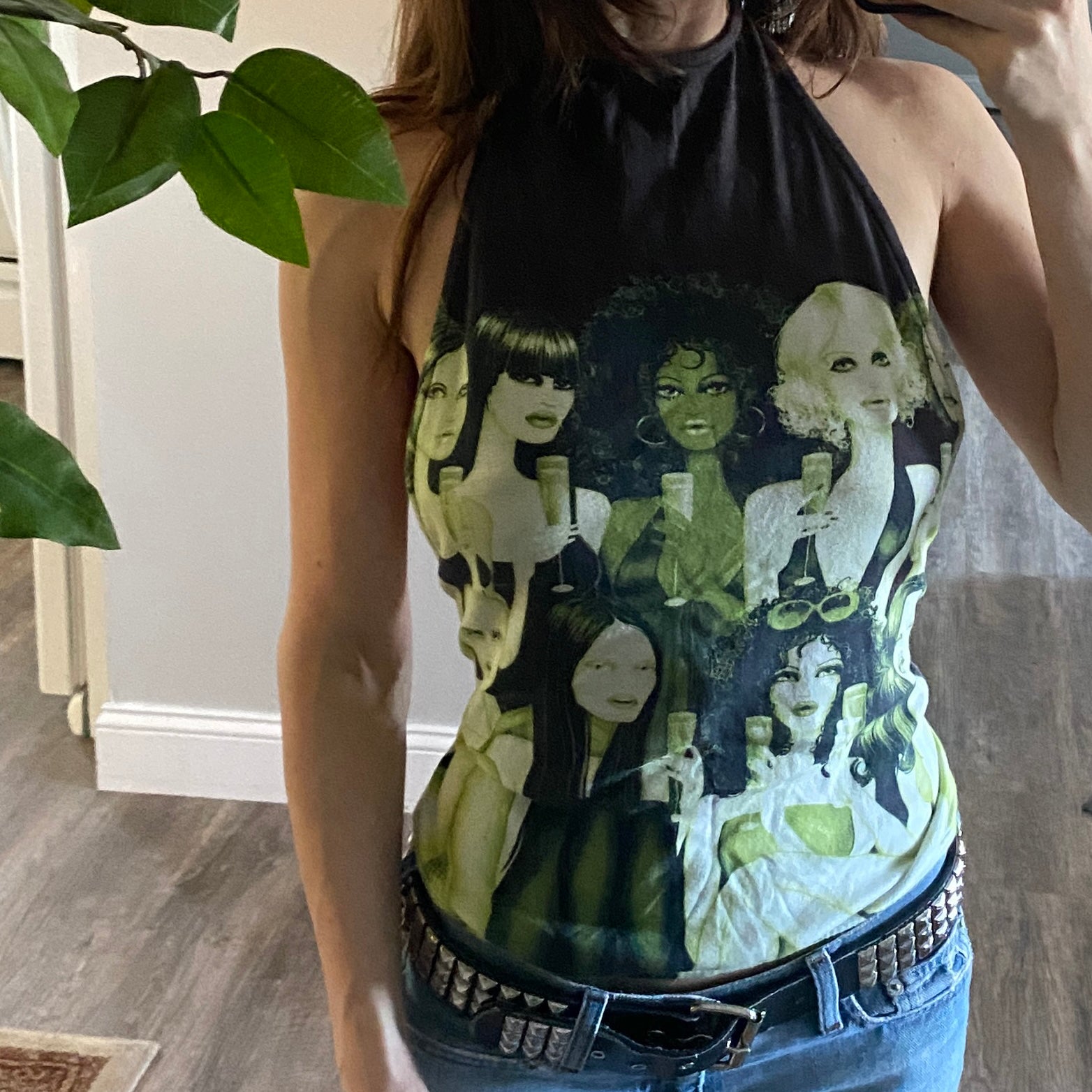 Custo Barcelona Girls Drinking Green + Black Halter Top (S/M)