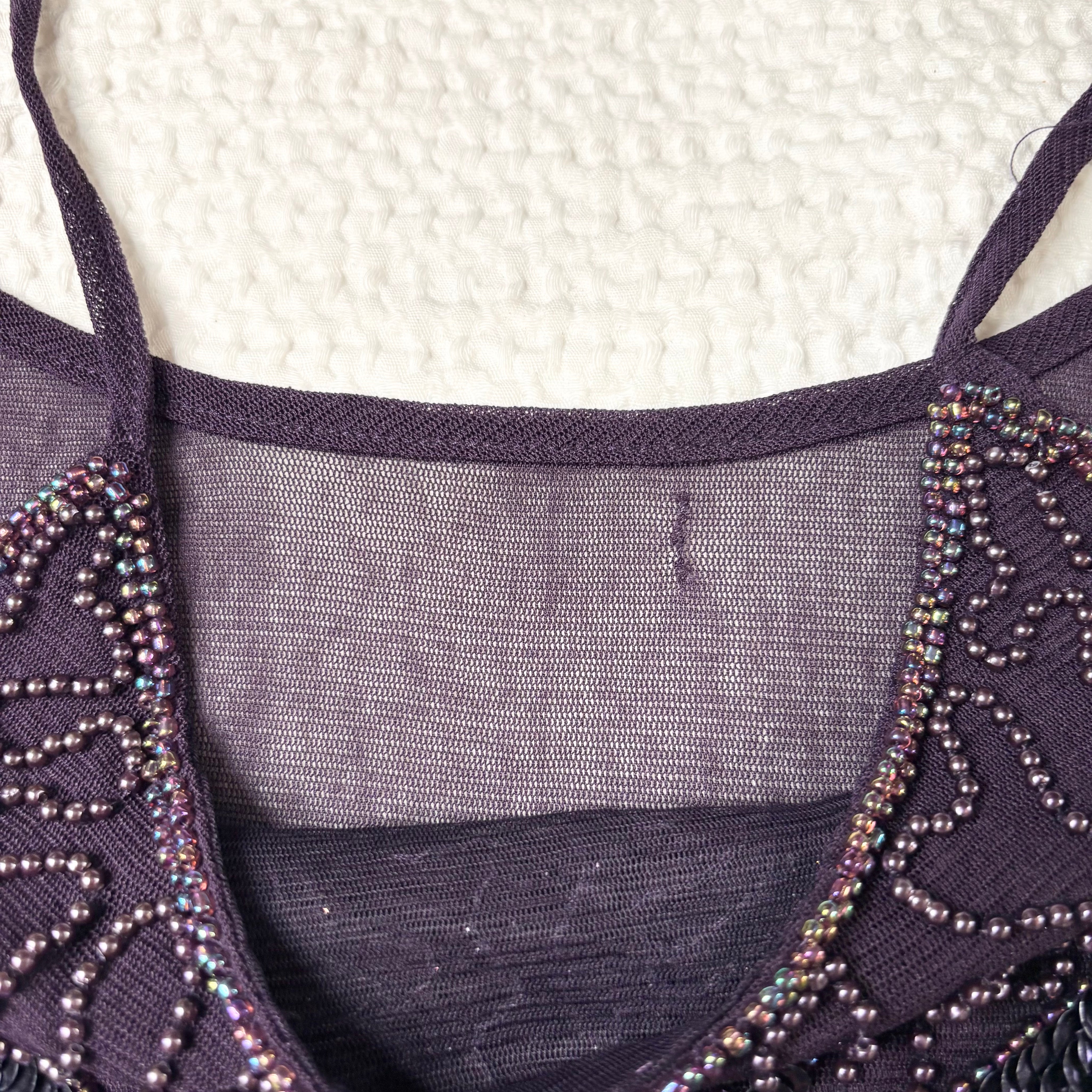 Beaded Butterfly Micro Mesh Tank Top (S)