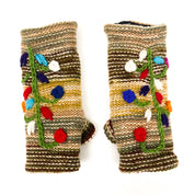Embroidered Wool Fingerless Mitts