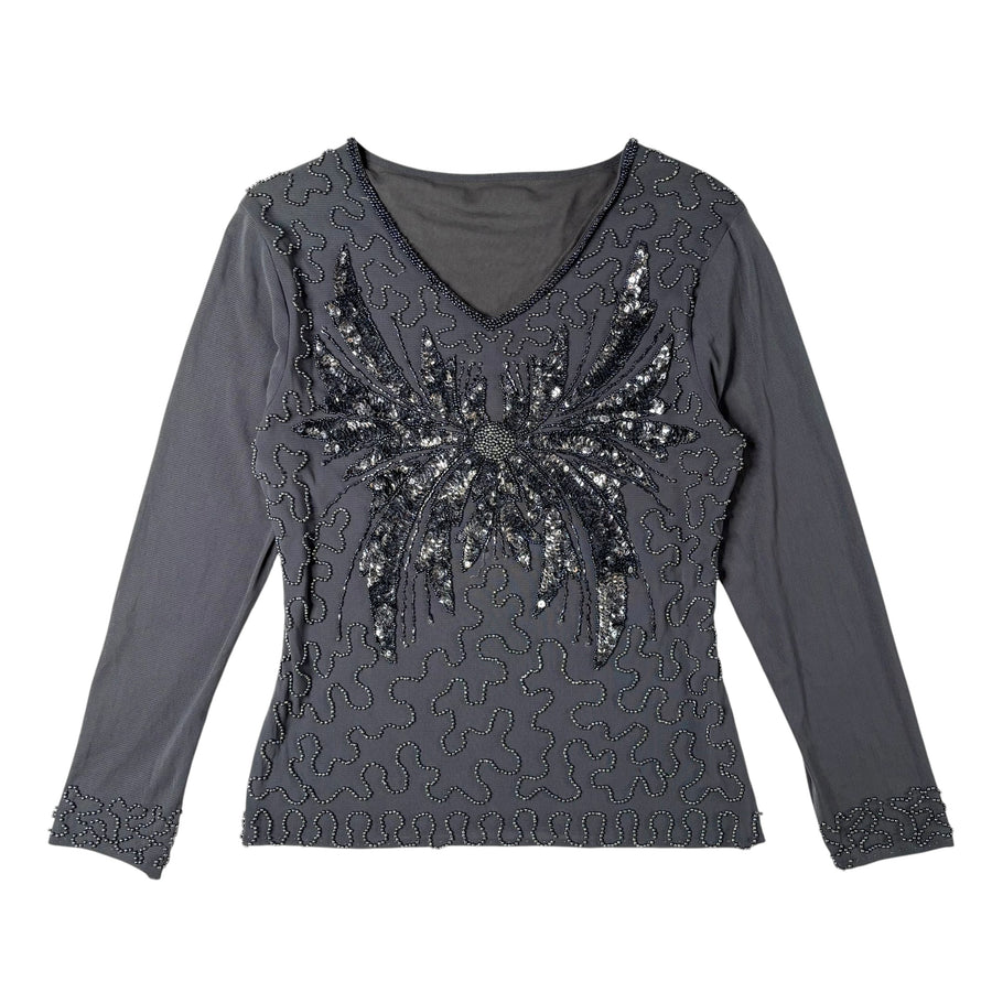 Beaded Butterfly Micro Mesh Long Sleeve (M)