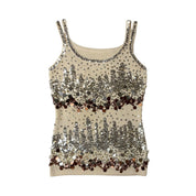 Sequin Embellished Rib Knit Tank Top (S)