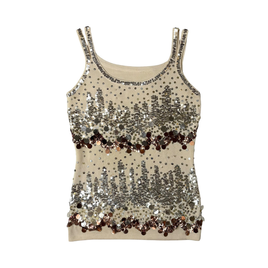 Sequin Embellished Rib Knit Tank Top (S)