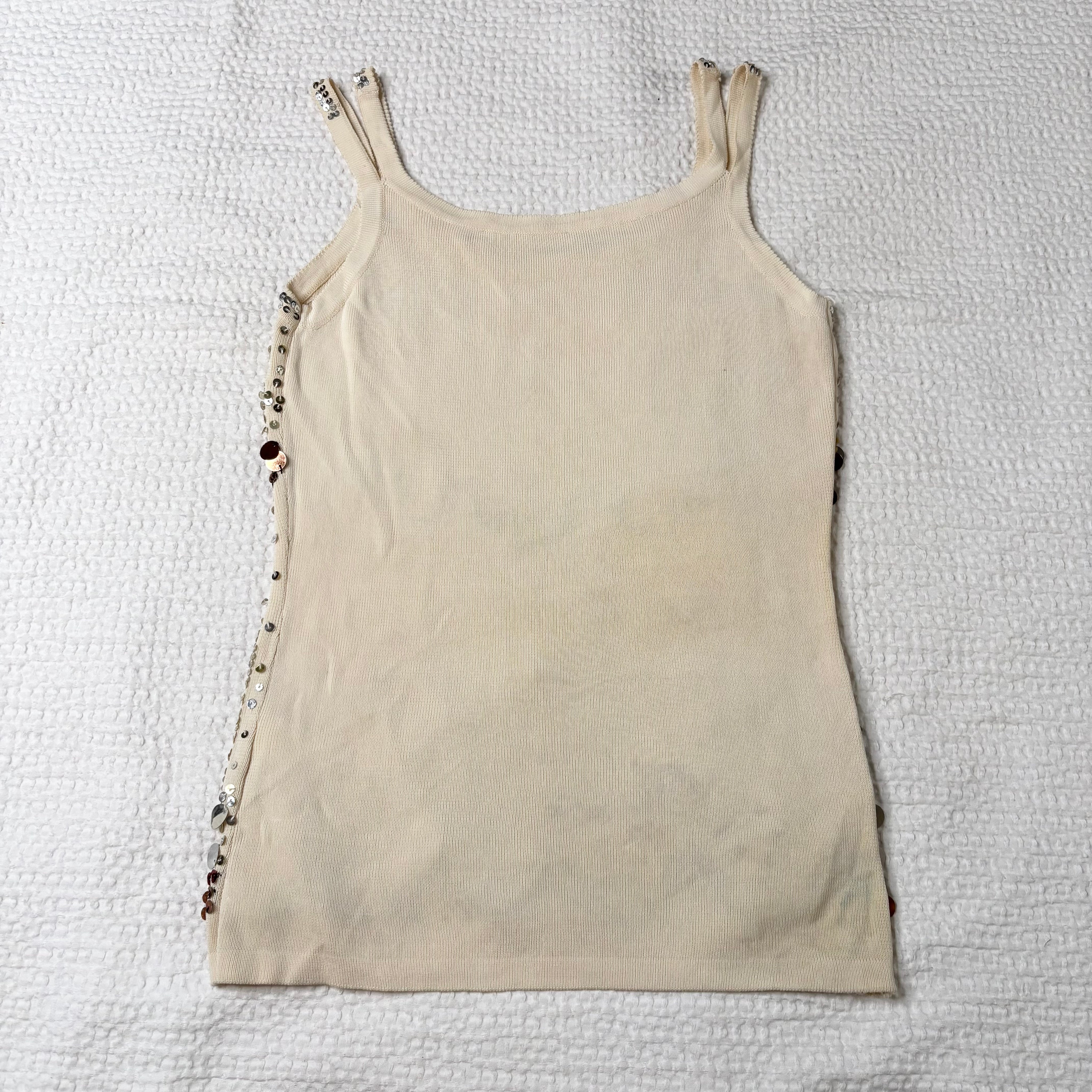 Sequin Embellished Rib Knit Tank Top (S)