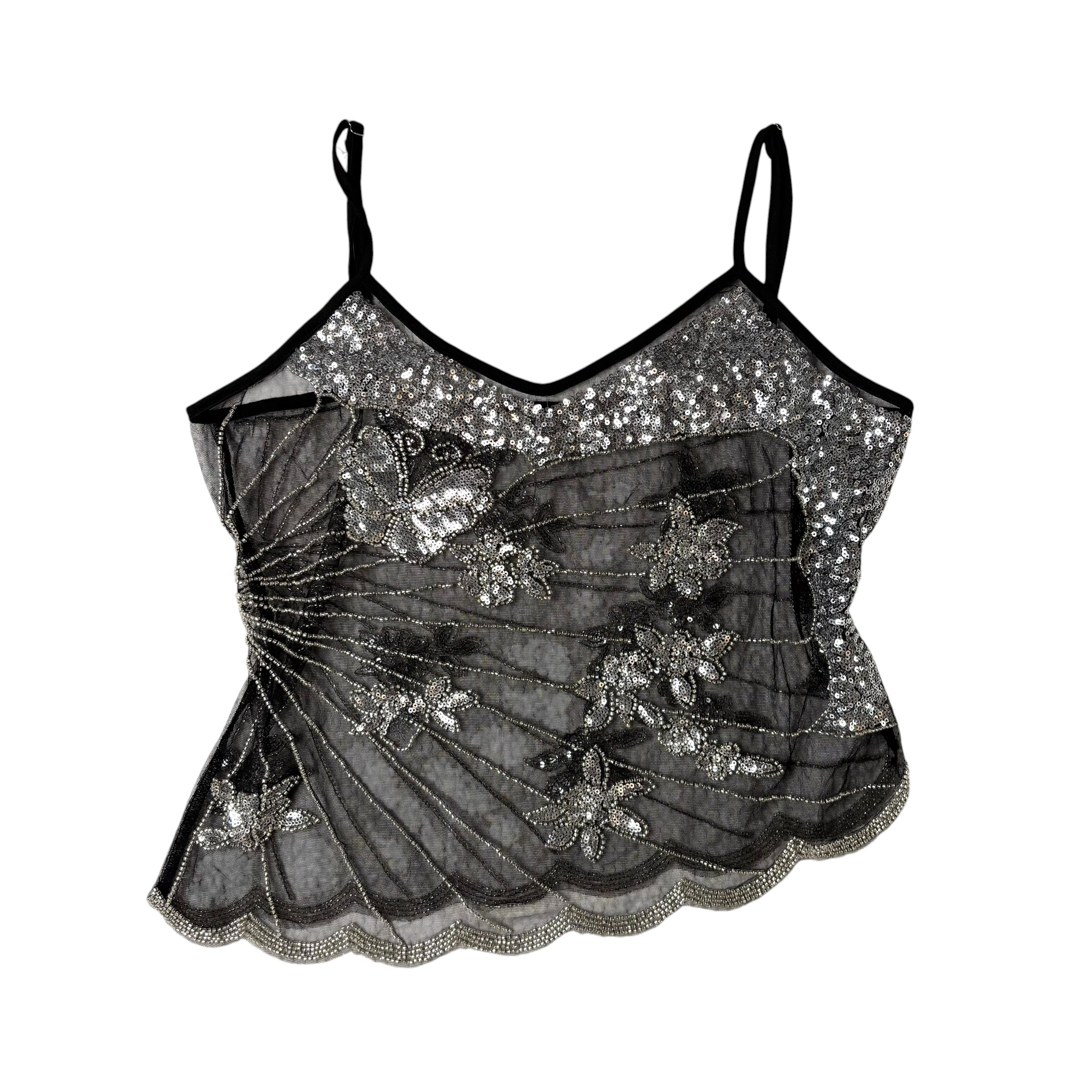Beaded Butterfly Micro Mesh Tank Top (M)