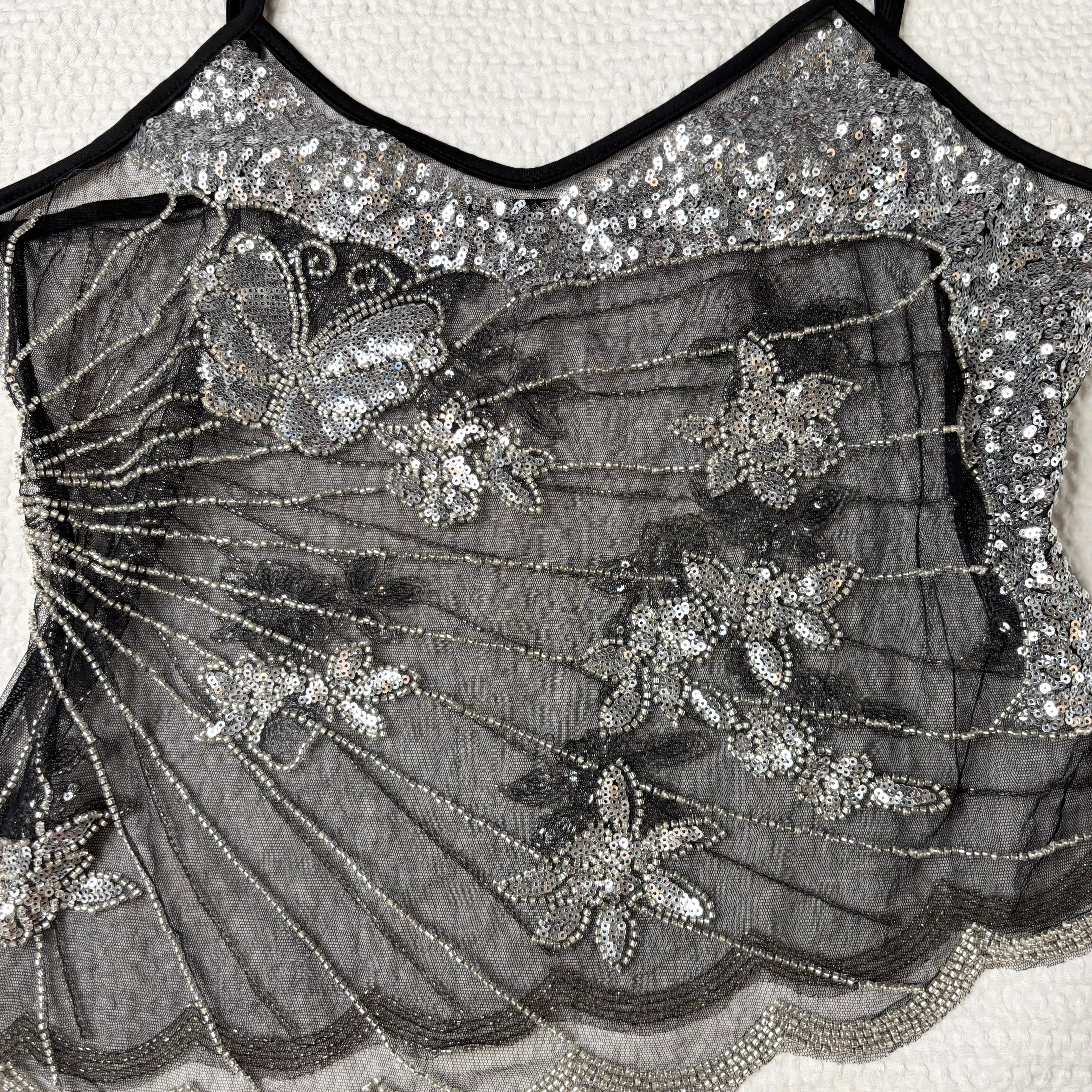Beaded Butterfly Micro Mesh Tank Top (M)