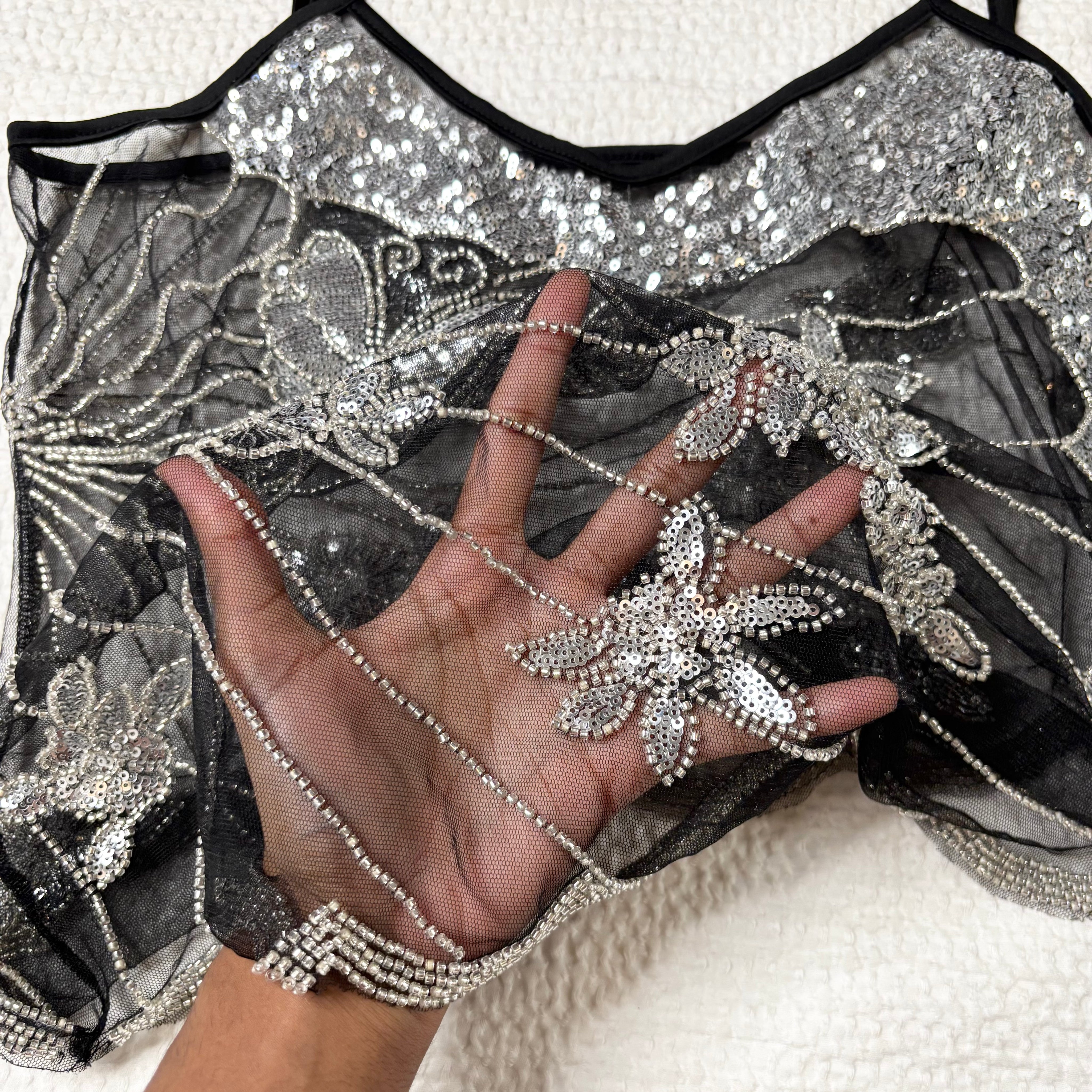 Beaded Butterfly Micro Mesh Tank Top (M)
