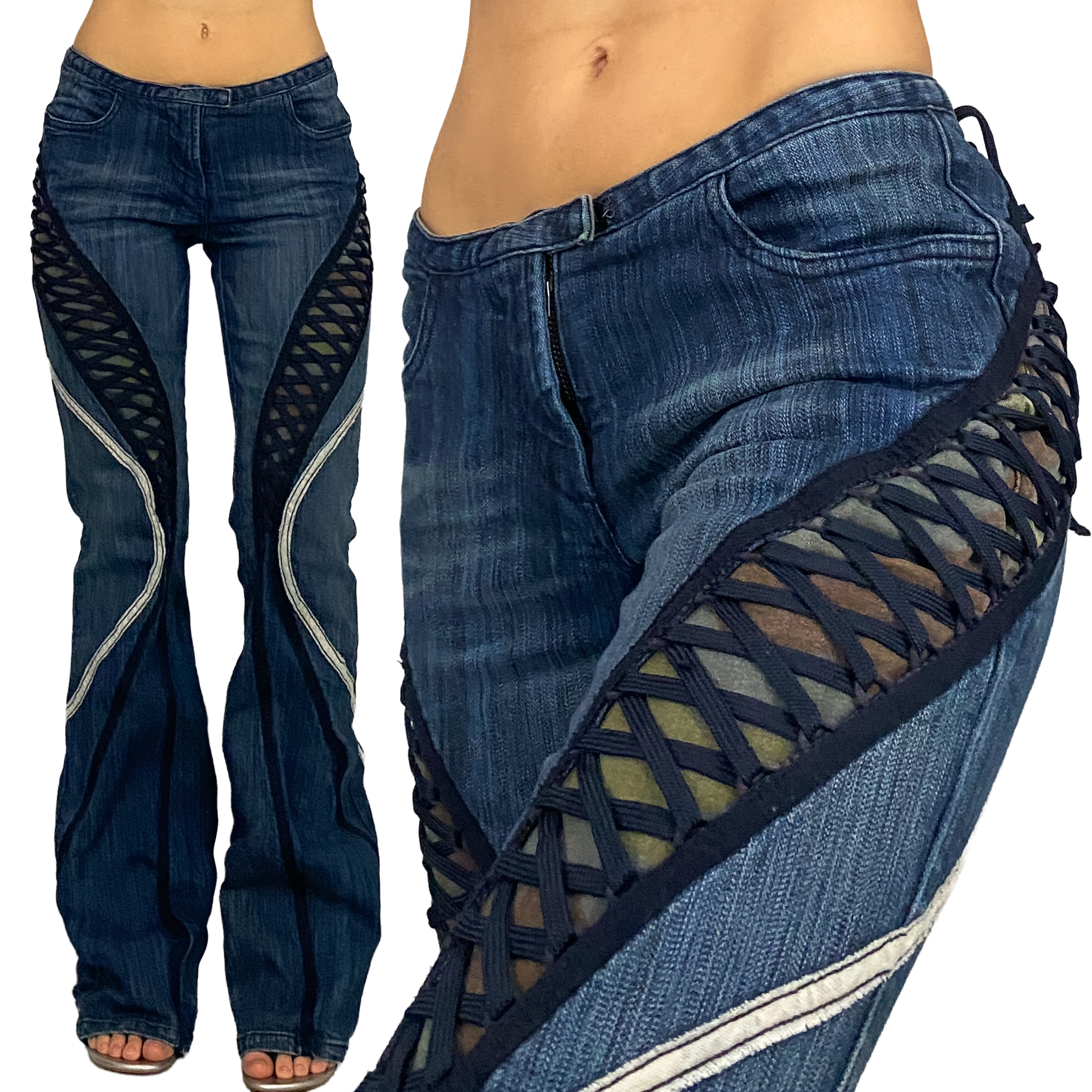 Parasuco 2000s Low Rise Laced Flare Jeans + Camo (S)