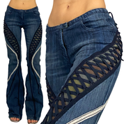 Parasuco 2000s Low Rise Laced Flare Jeans + Camo (S)
