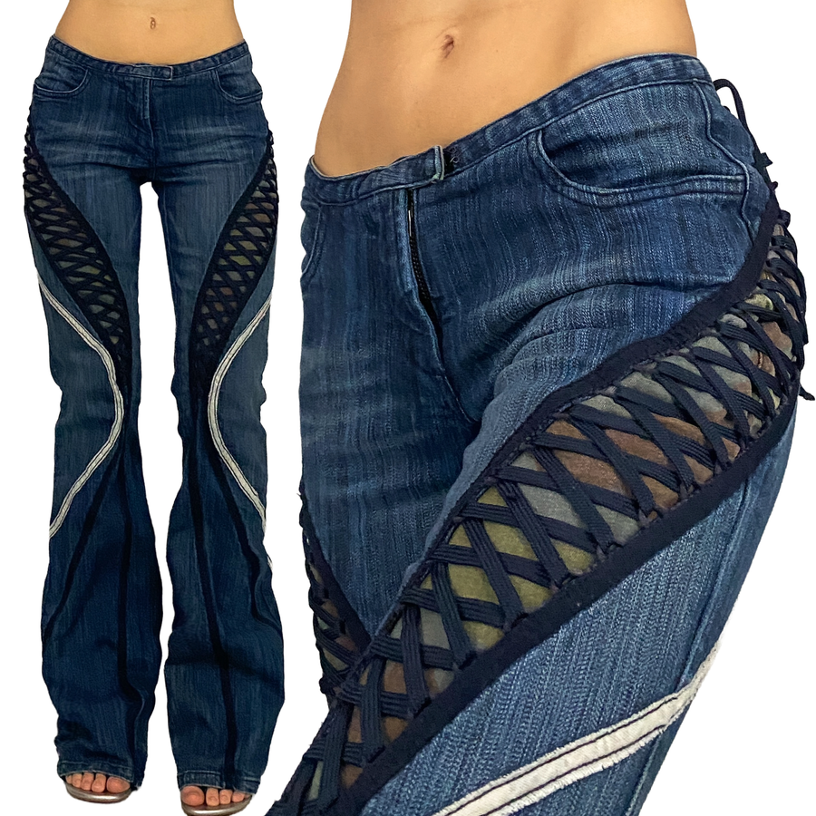 Parasuco 2000s Low Rise Laced Flare Jeans + Camo (S)