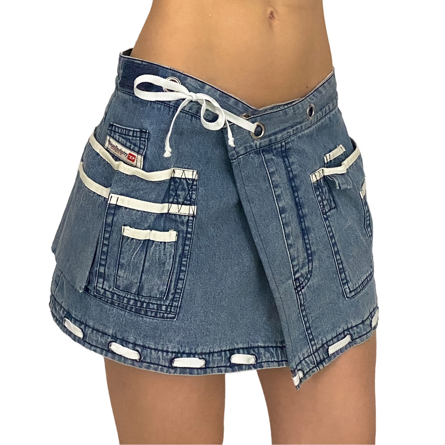 Diesel Denim Utility Laced Mini Wrap Skirt (S)