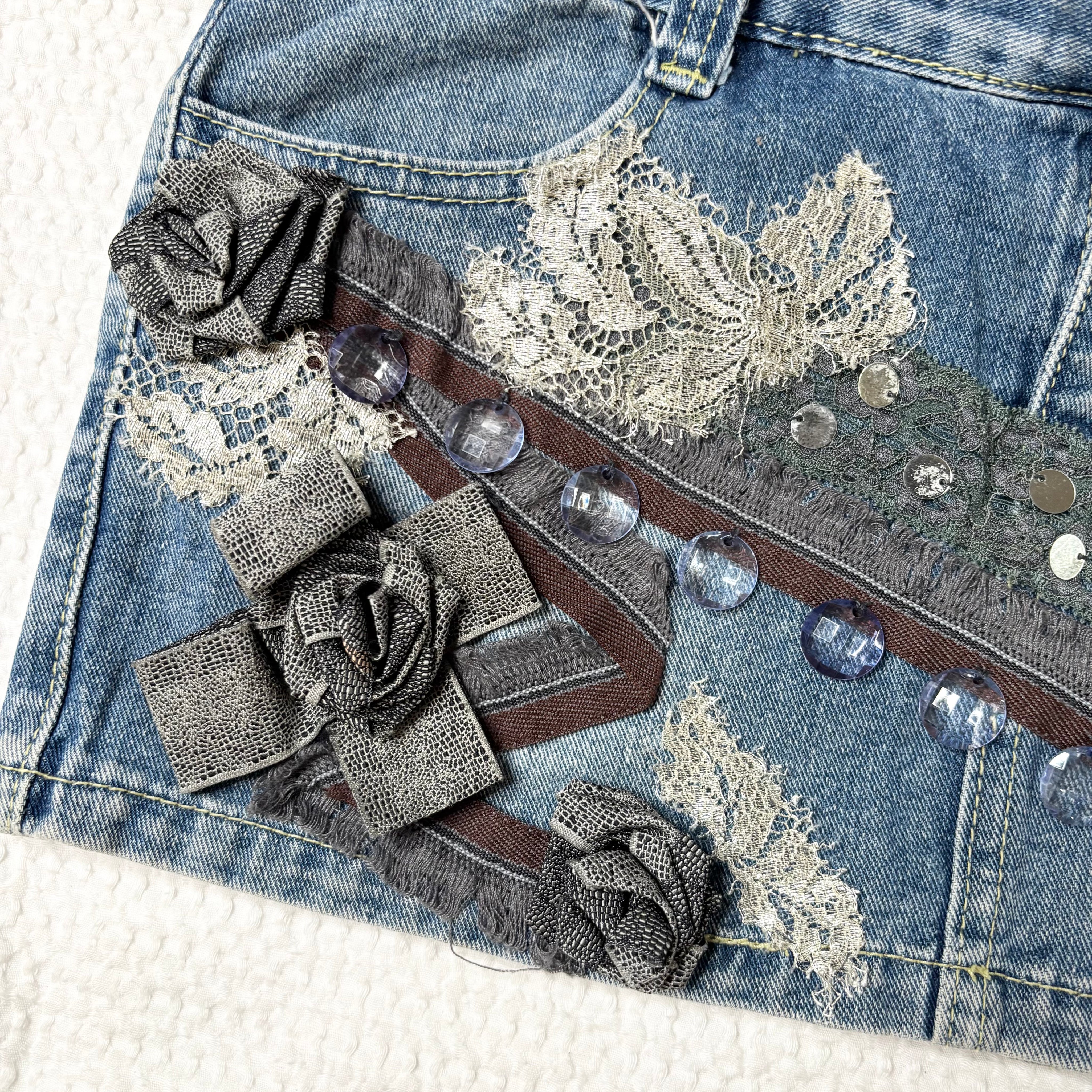 Embellished Fairy Denim Mini Skirt (S-M)