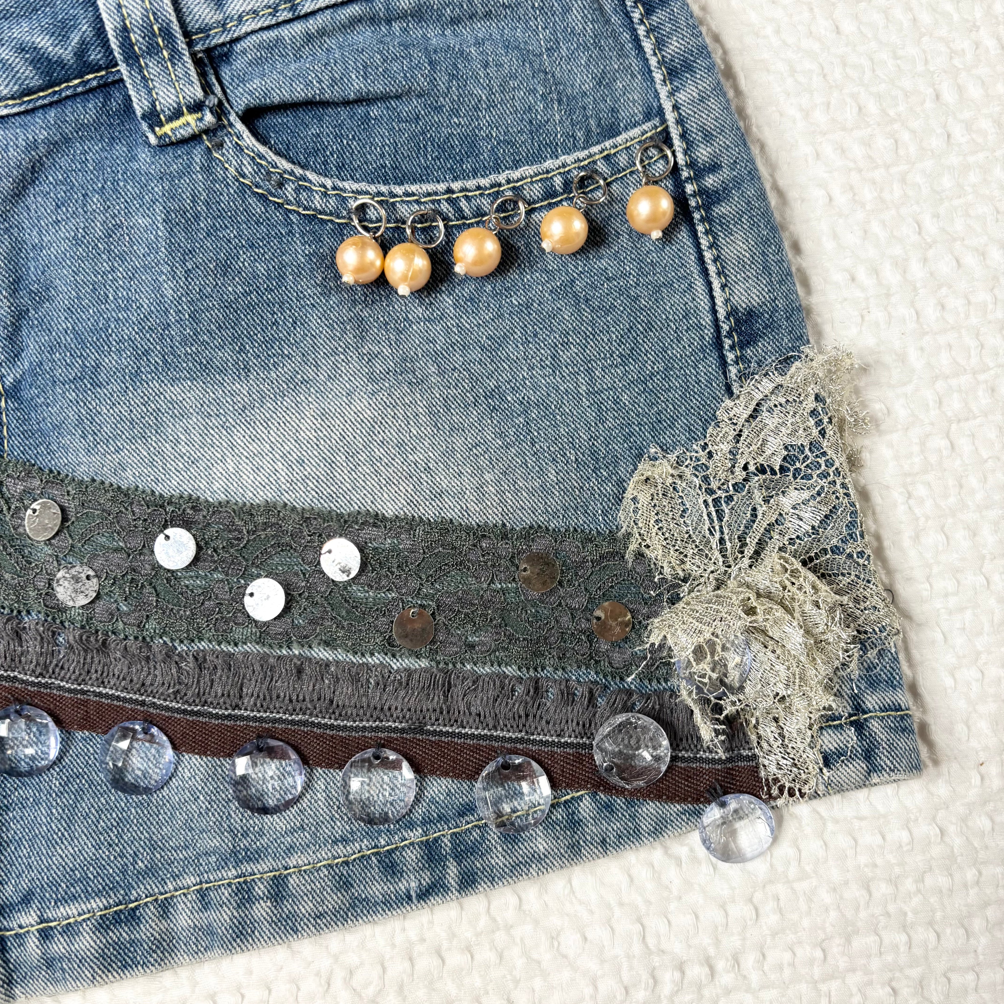 Embellished Fairy Denim Mini Skirt (S-M)