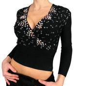 Embellished Ribbed Knit Wrap Top (XS/S)