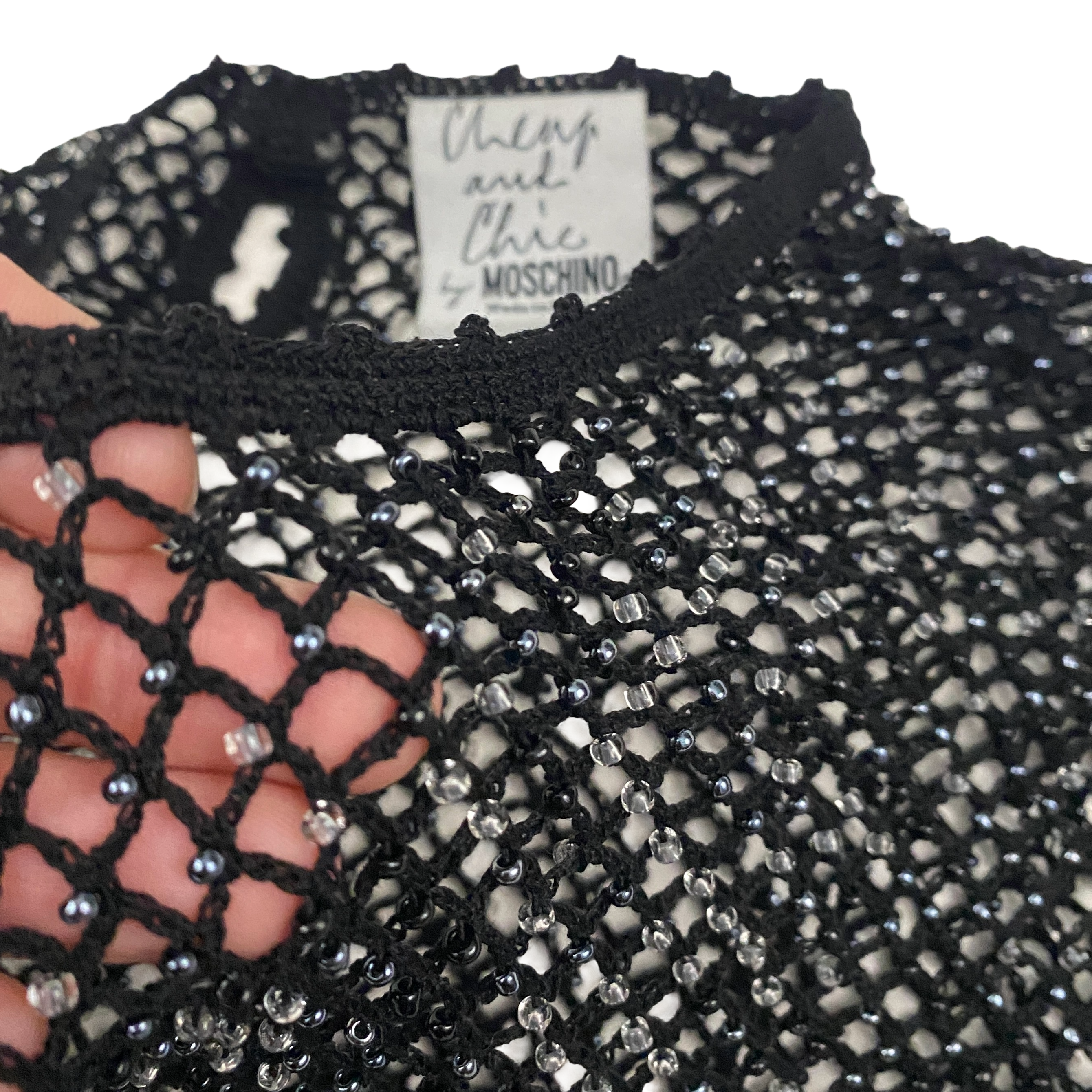 Moschino Cheap & Chic Vintage Crystal Beaded Fishnet Top (S)