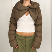 Brown Cropped Puffer Jacket (M)