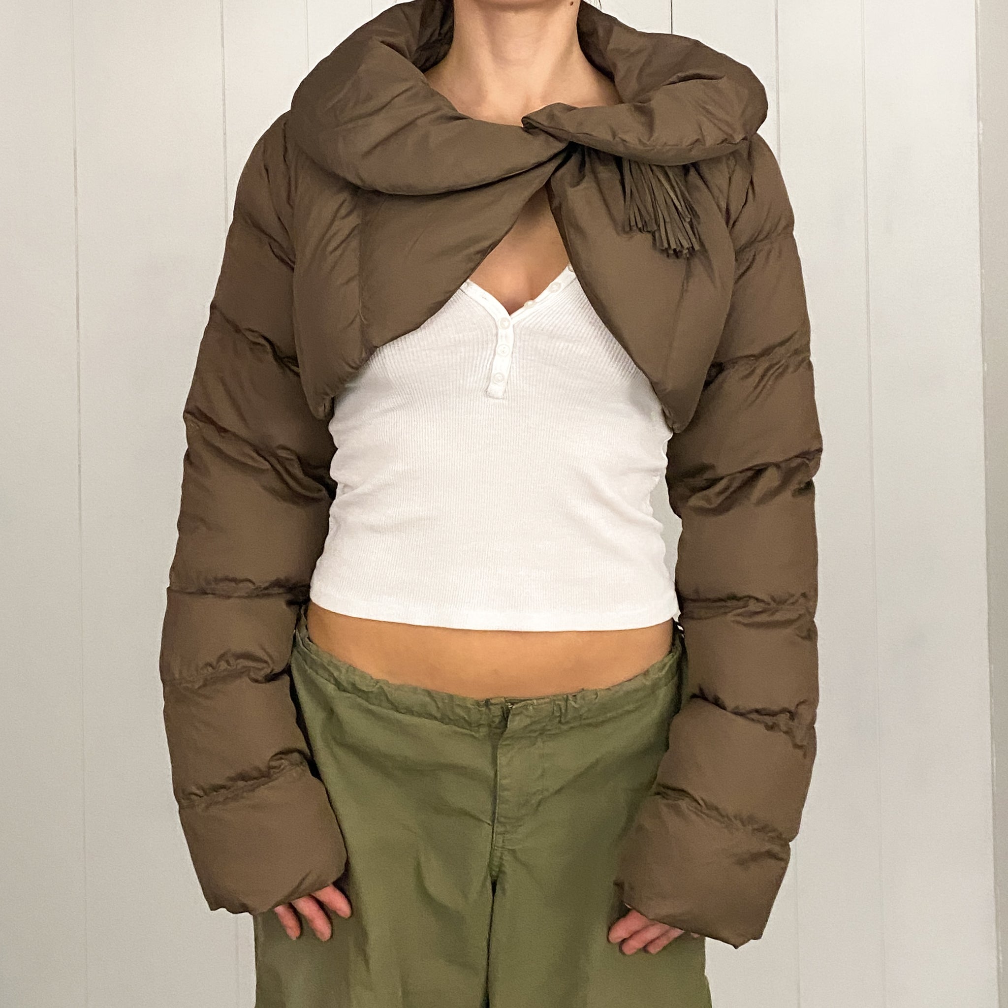 Brown Cropped Puffer Jacket (M)