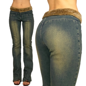 YOYO 2000s Faux Fur Trim Mid-Rise Jeans (S)