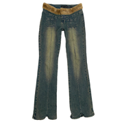 YOYO 2000s Faux Fur Trim Mid-Rise Jeans (S)