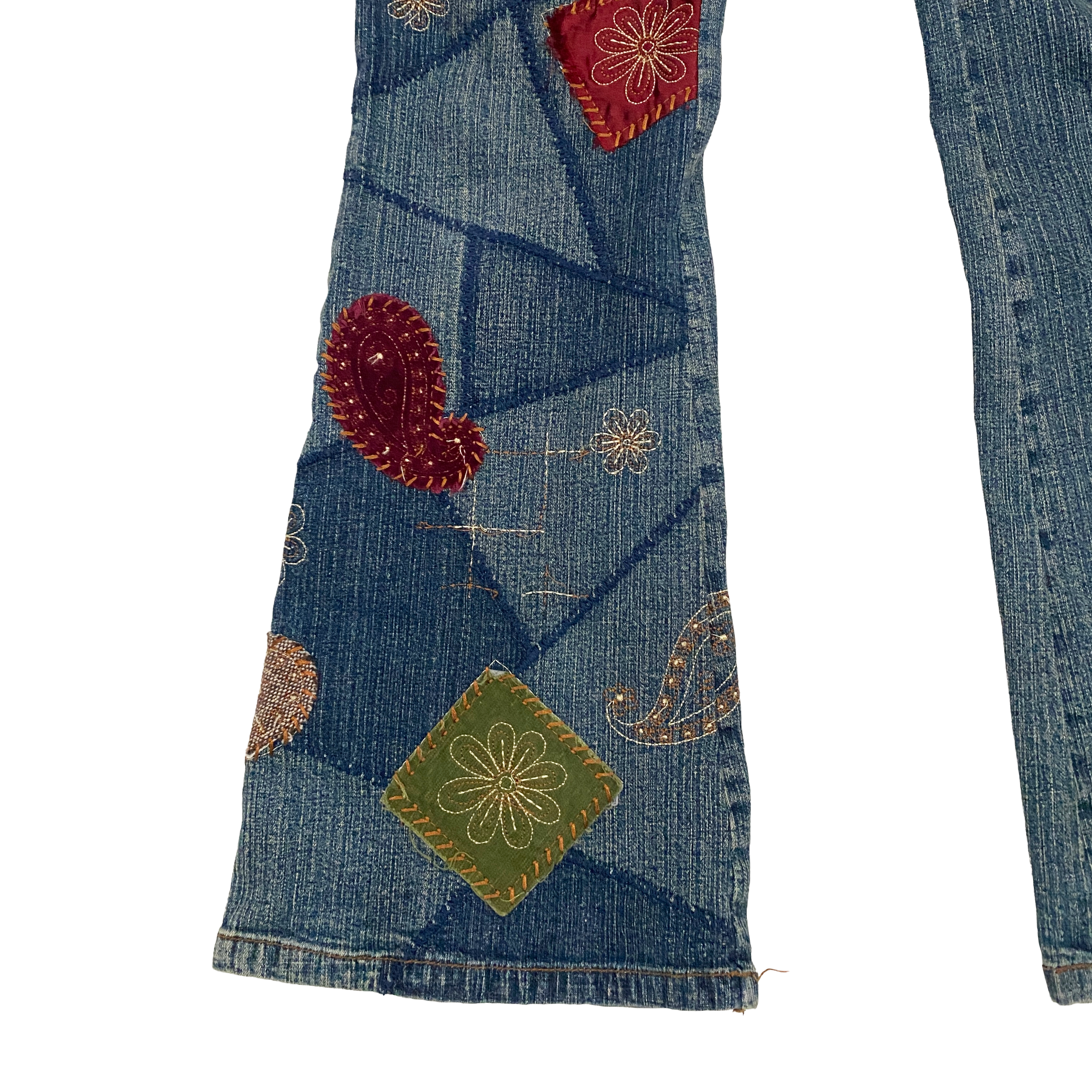 Guess 2000s Patchwork Mid-Rise Flare Jeans (XS/S)