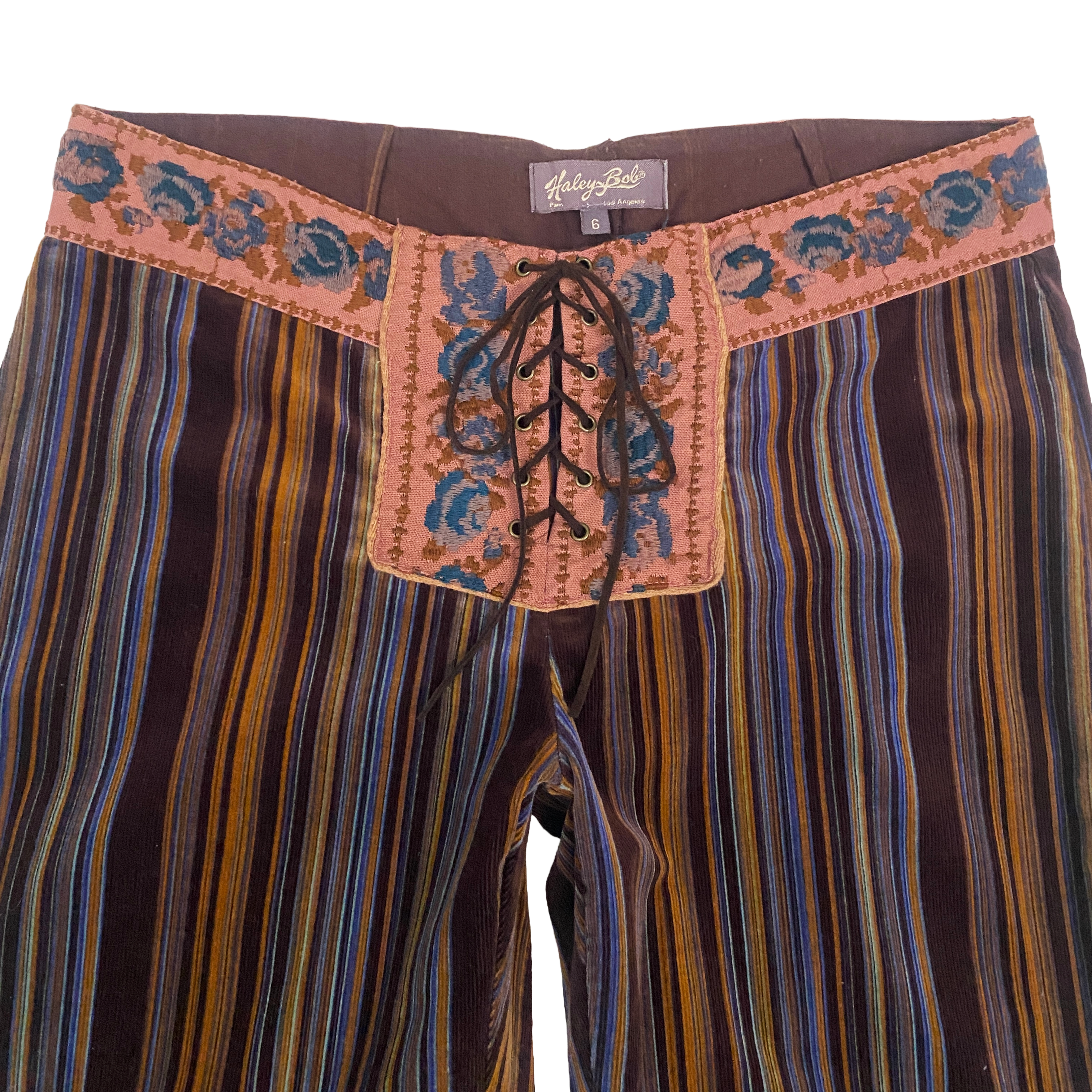 Hale Bob Low Rise Corduroy Striped Boho Flares (S)