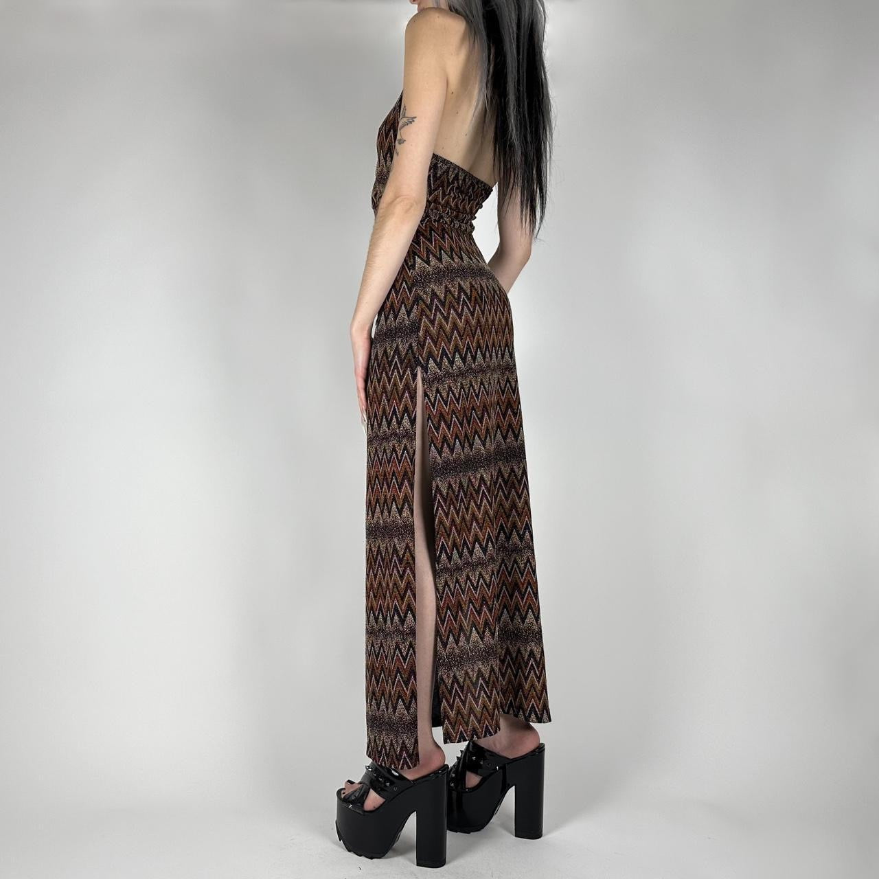 90s Double Slit Halter Maxi Dress (XS)